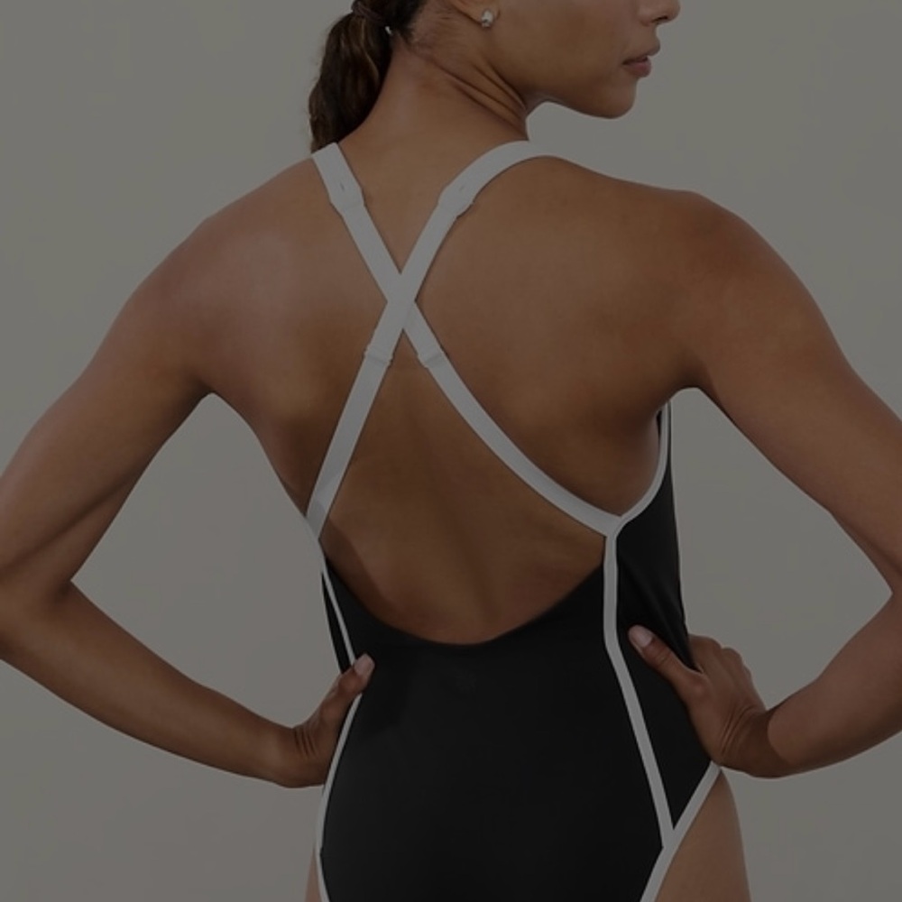 Athleta Black and White One Piece Cross-Back Swimsuit